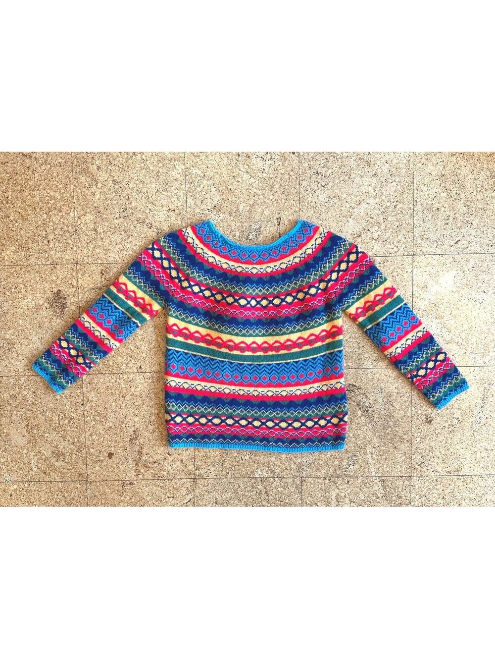 Fair Isle Multicolor Striped Sweater Women's S/M Raglan 3/4 Sleeve Pullover Cozy - Picture 2 of 4